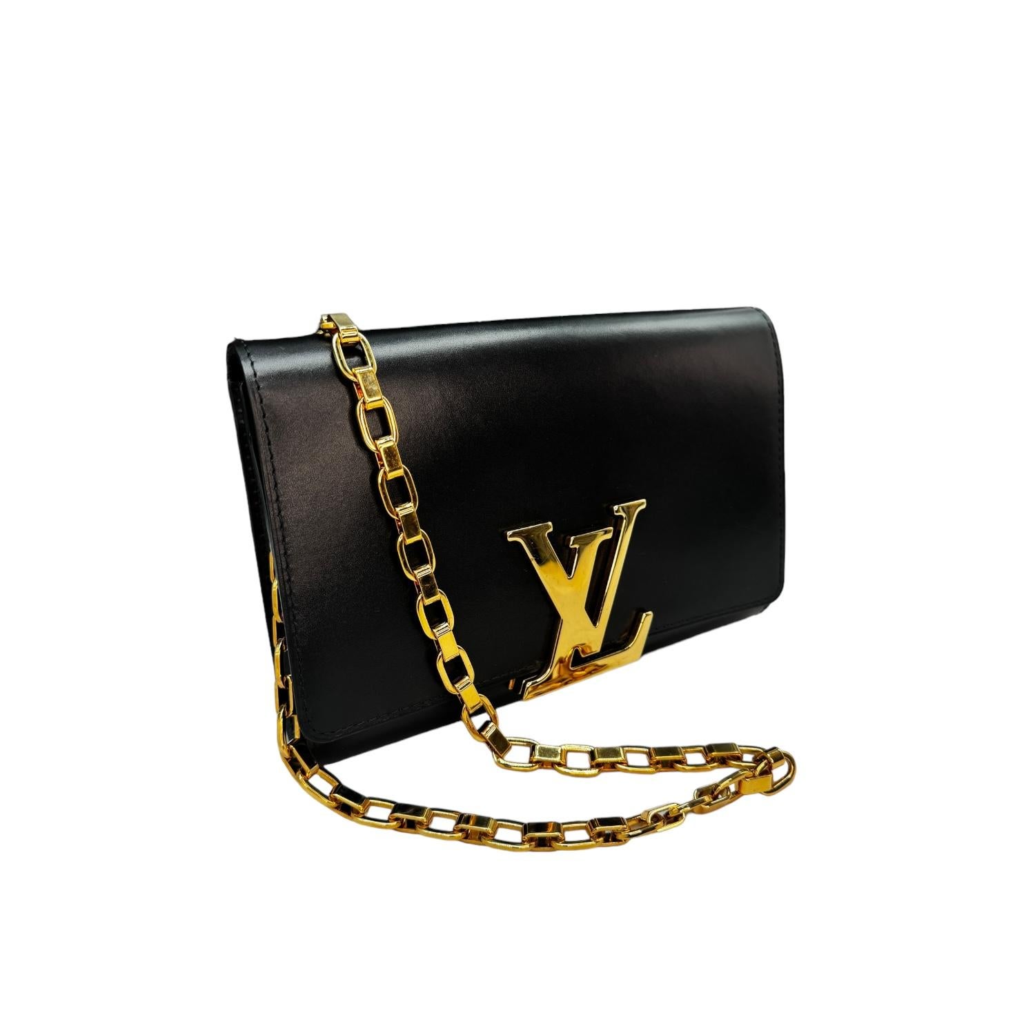Louis Vuitton Black Calfskin Leather Chain Louise GM Bag In Good Condition In Scottsdale, AZ
