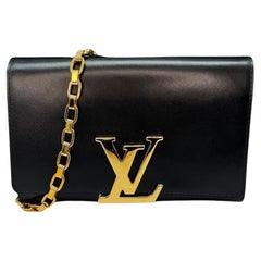 Louis Vuitton Black Calfskin Leather Chain Louise GM Bag