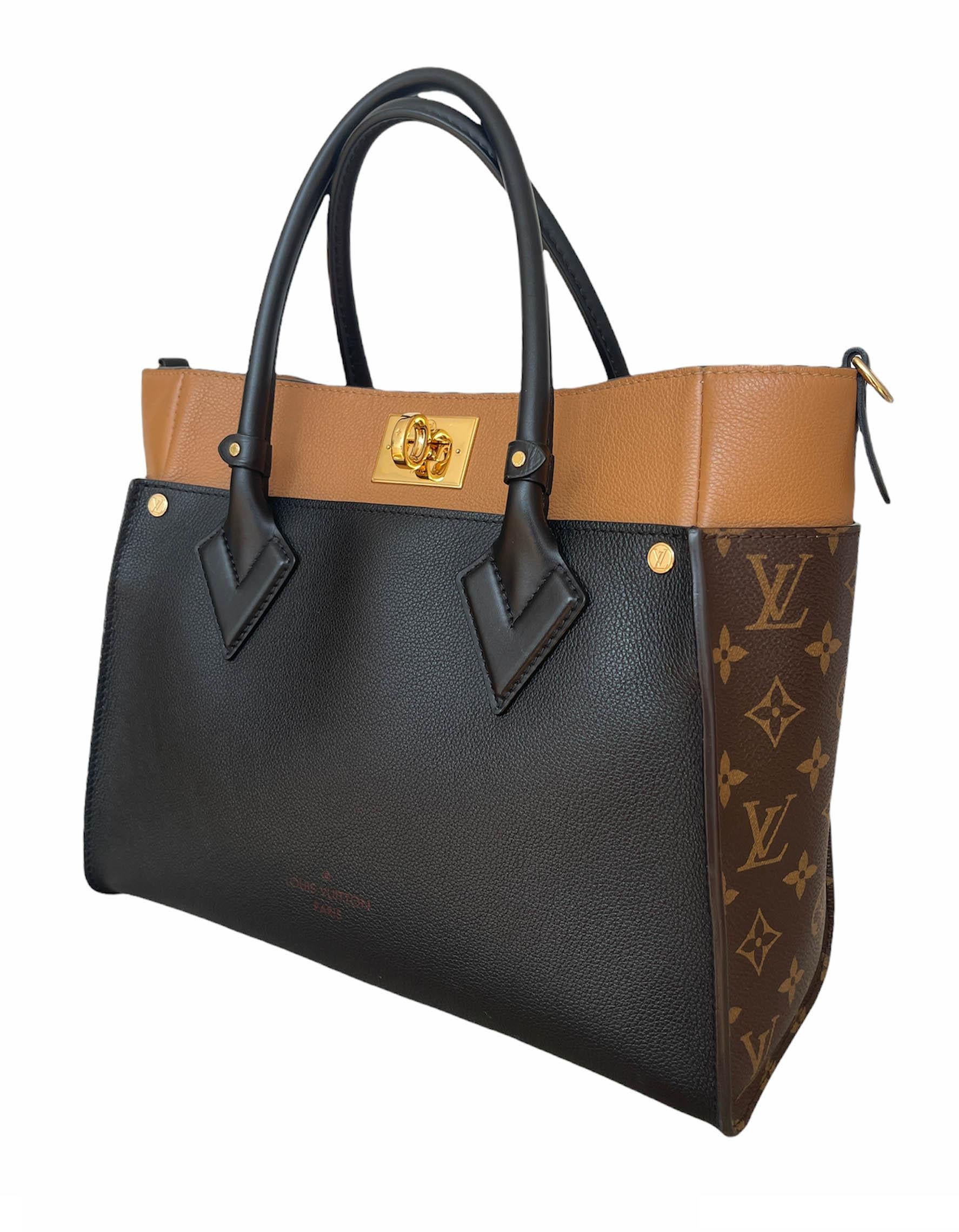 Louis Vuitton Black Calfskin & Monogram On My Side Tote Bag

Made In: France
Year of Production: 2019
Color: Black, brown, tan
Hardware: Goldtone
Materials: Calfskin leather, coated canvas
Lining: Alcantara suede-like microfiber
Closure/Opening: