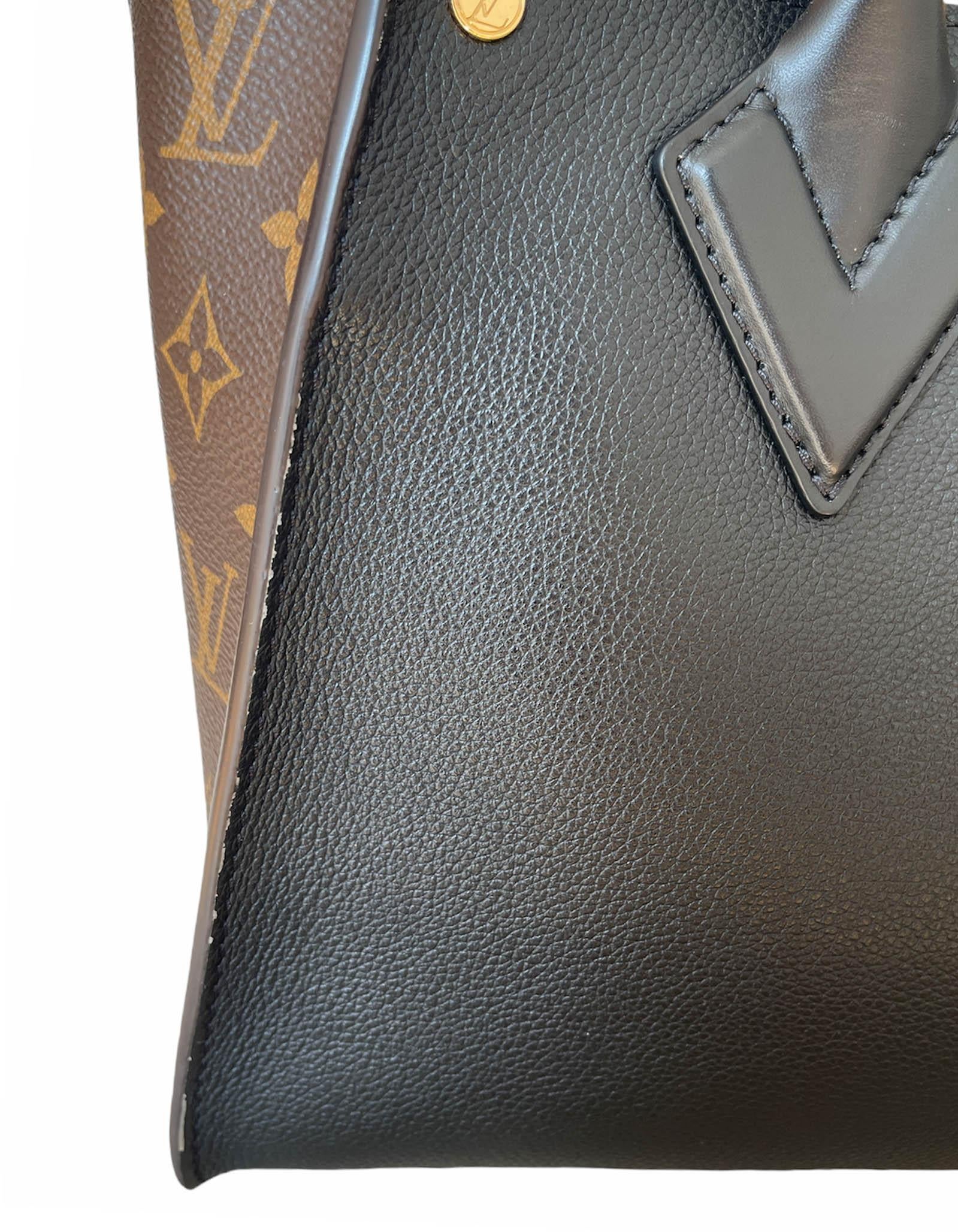 Women's Louis Vuitton Black Calfskin Leather & Monogram On My Side Tote Bag w. Strap