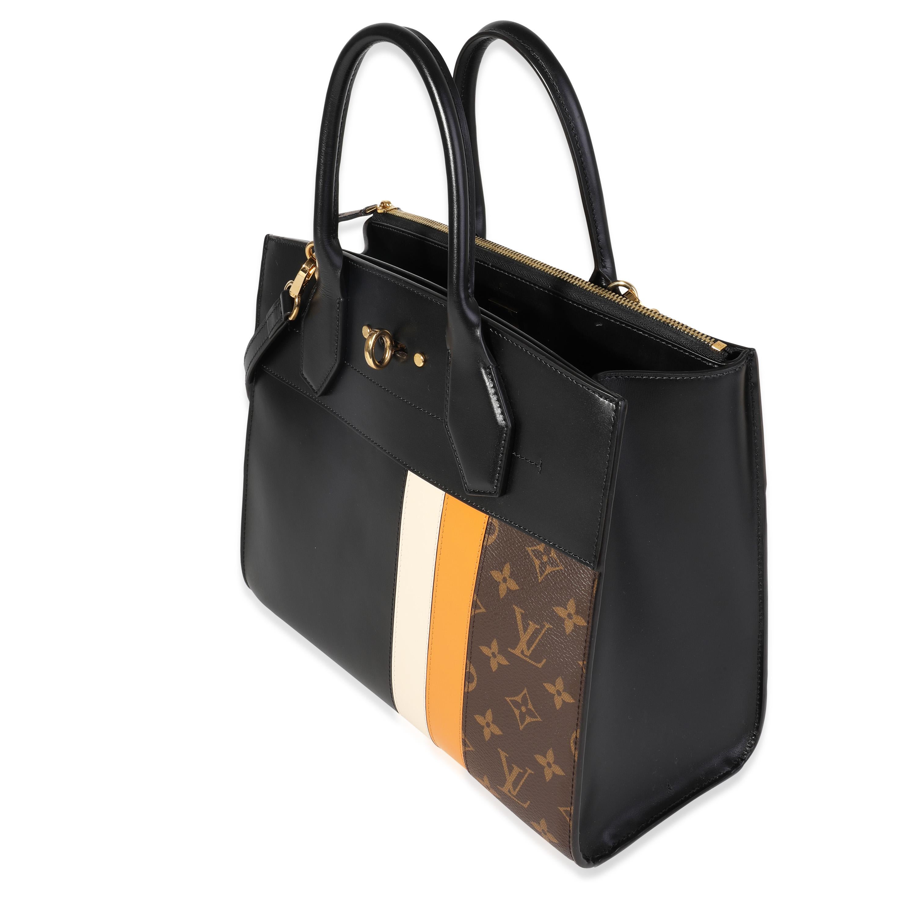 Louis Vuitton Black Calfskin & Monogram Canvas City Steamer MM Tote In Excellent Condition In New York, NY