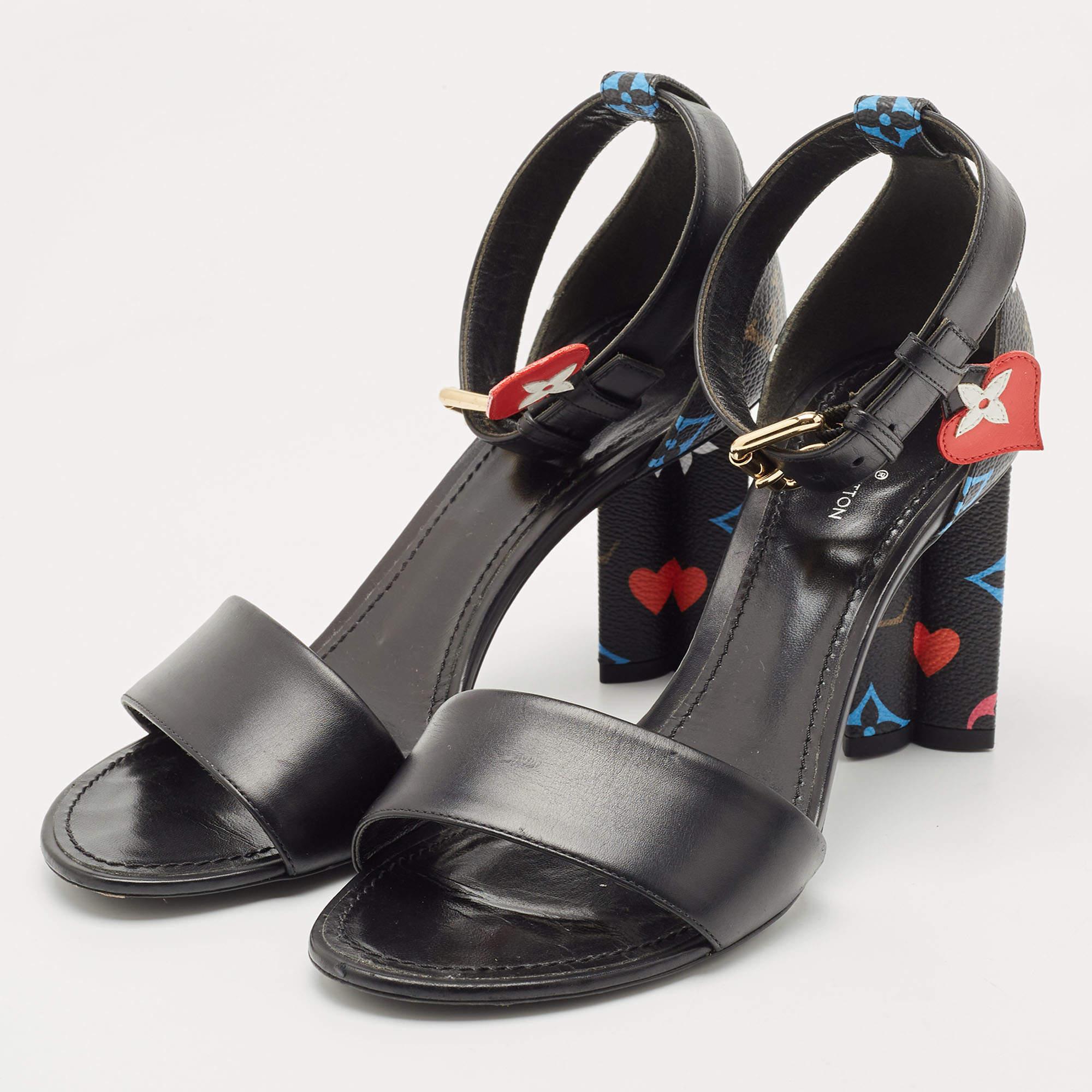 Women's Louis Vuitton Black Canvas and Leather Ankle Strap Sandals Size 39