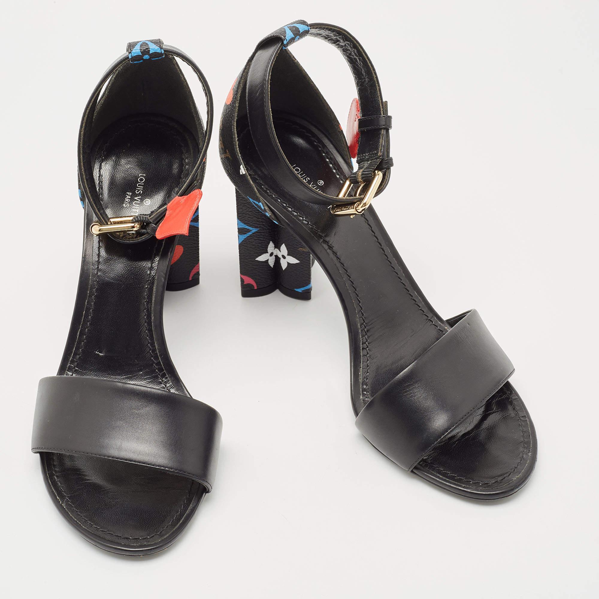 Louis Vuitton Black Canvas and Leather Ankle Strap Sandals Size 39 1