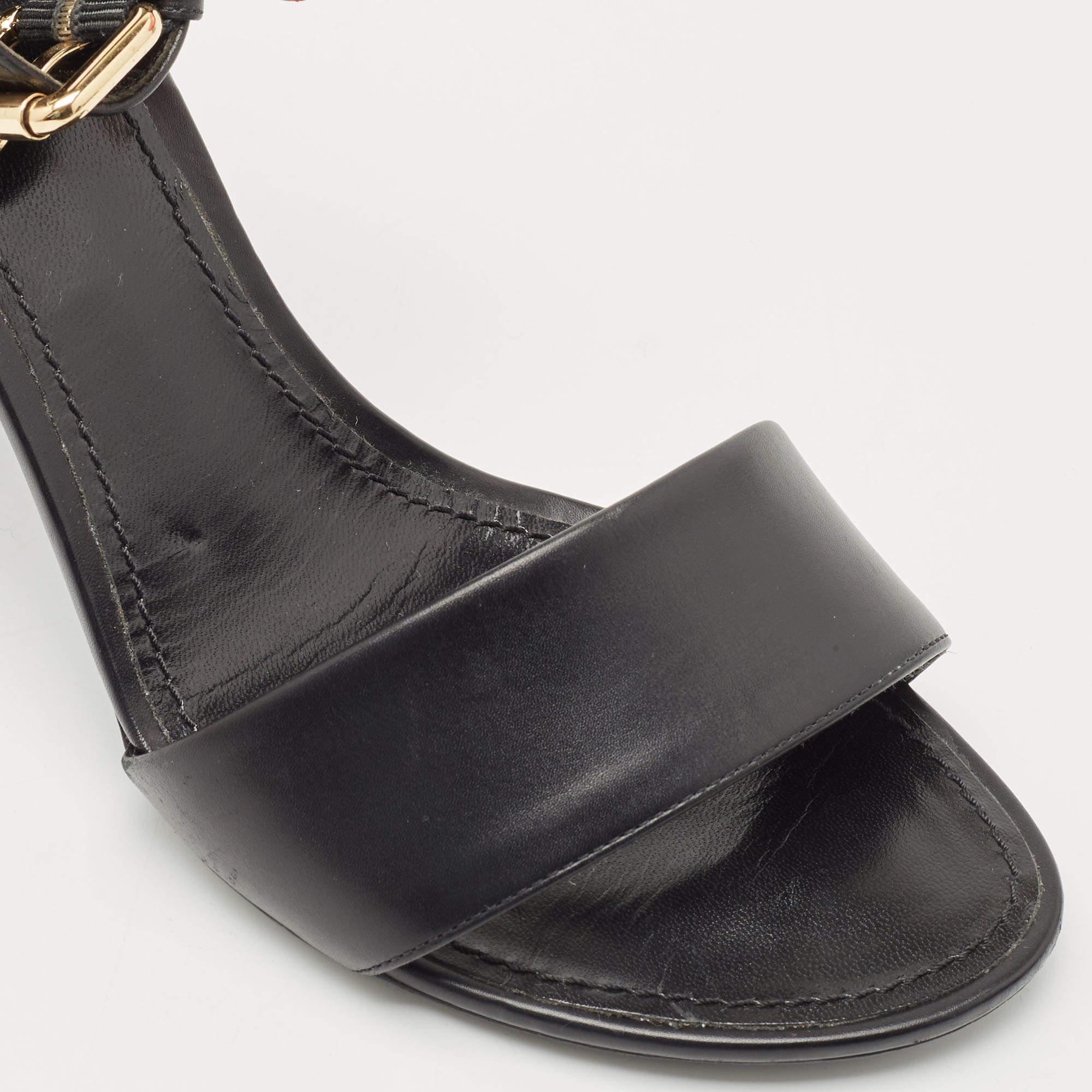 Louis Vuitton Black Canvas and Leather Ankle Strap Sandals Size 39 2