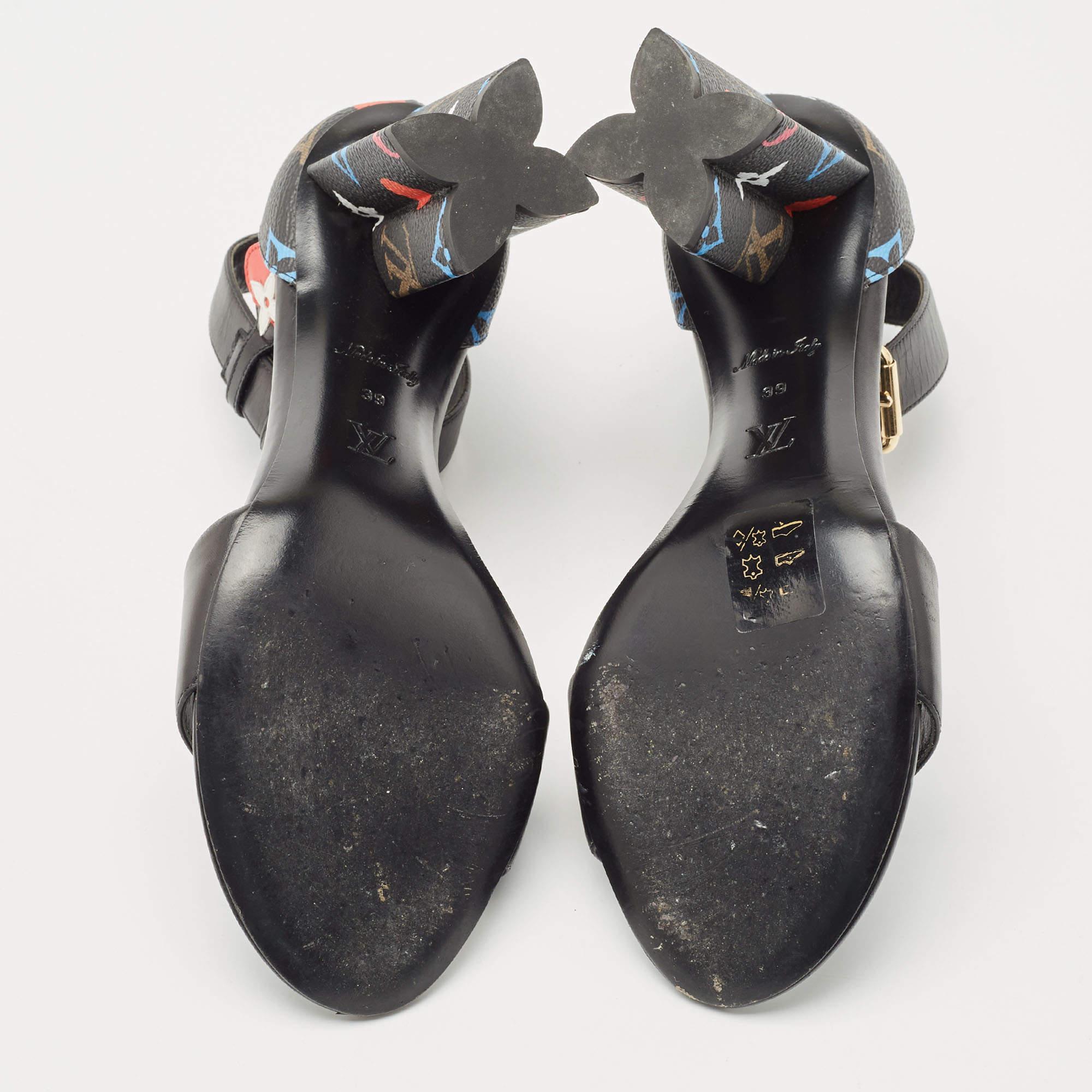 Louis Vuitton Black Canvas and Leather Ankle Strap Sandals Size 39 4