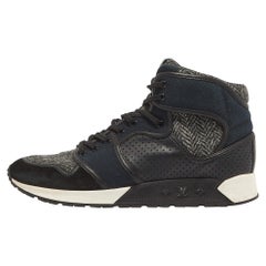 Louis Vuitton Black Canvas and Leather High Top Sneakers Size 41