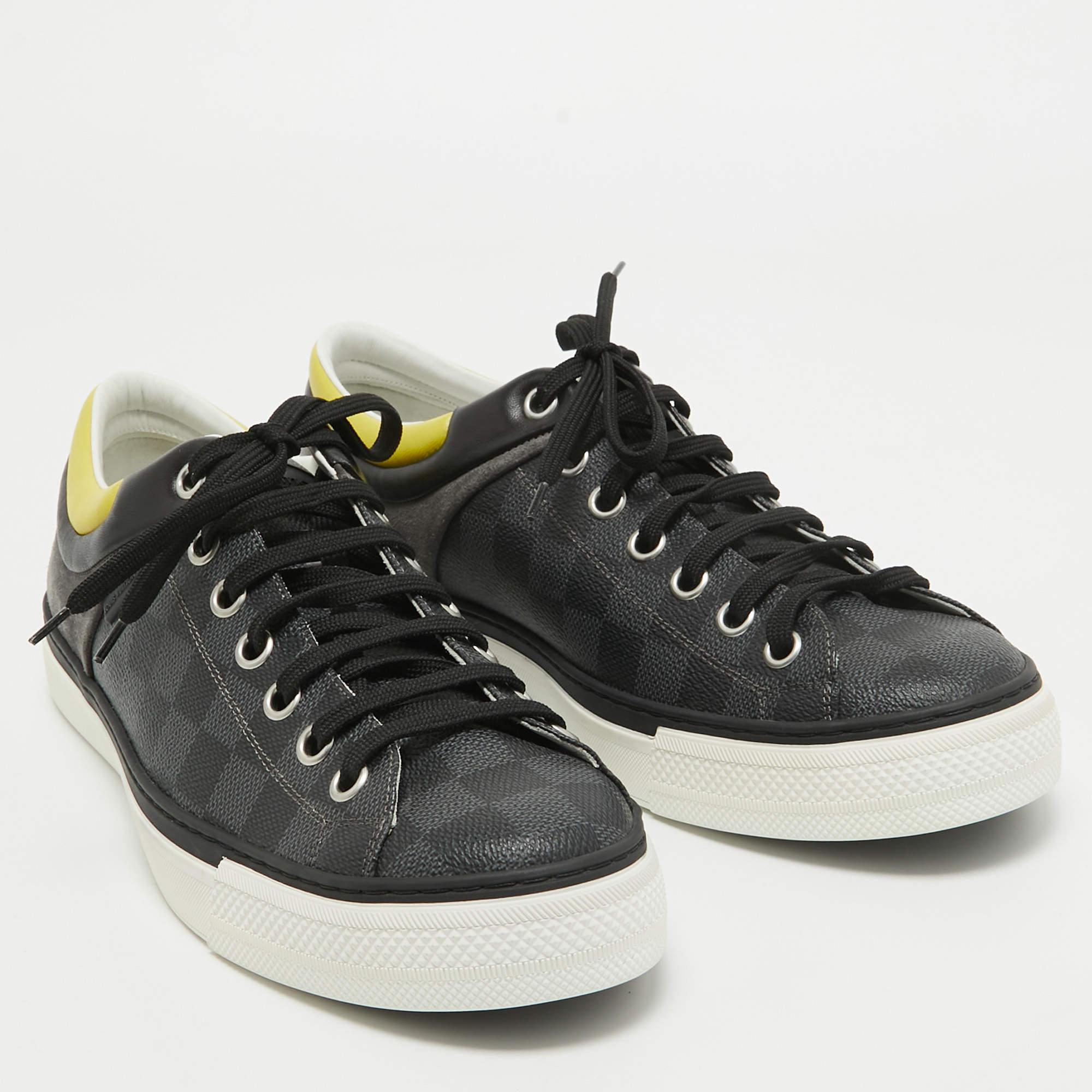 Louis Vuitton Black Canvas and Suede Graphite Low Top Sneakers Size 42.5 For Sale 1