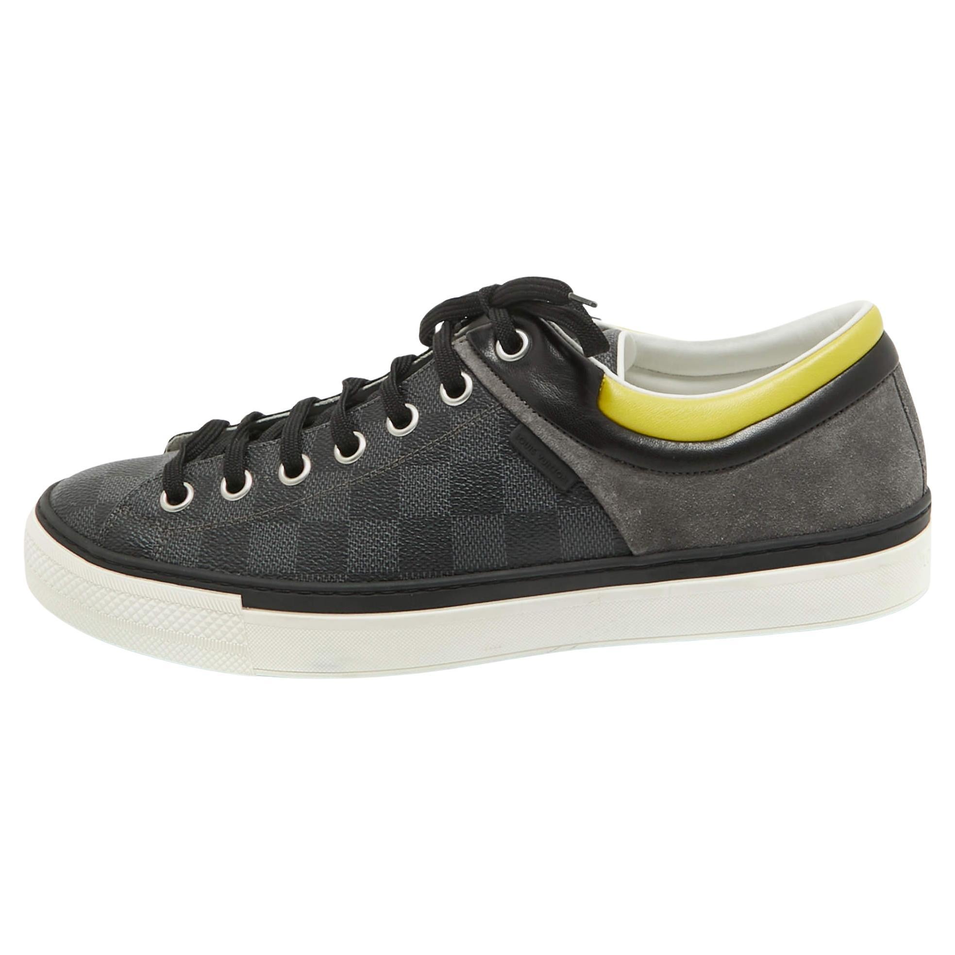 Louis Vuitton Black Canvas and Suede Graphite Low Top Sneakers Size 42.5 For Sale