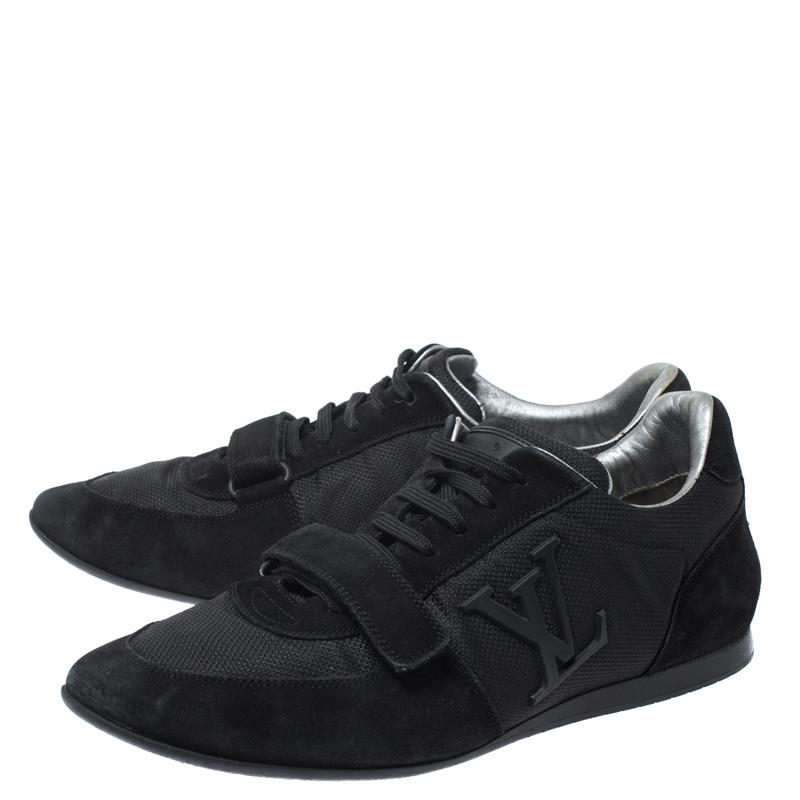 Men's Louis Vuitton Black Canvas and Suede Logo Velcro Strap Sneakers Size 41.5
