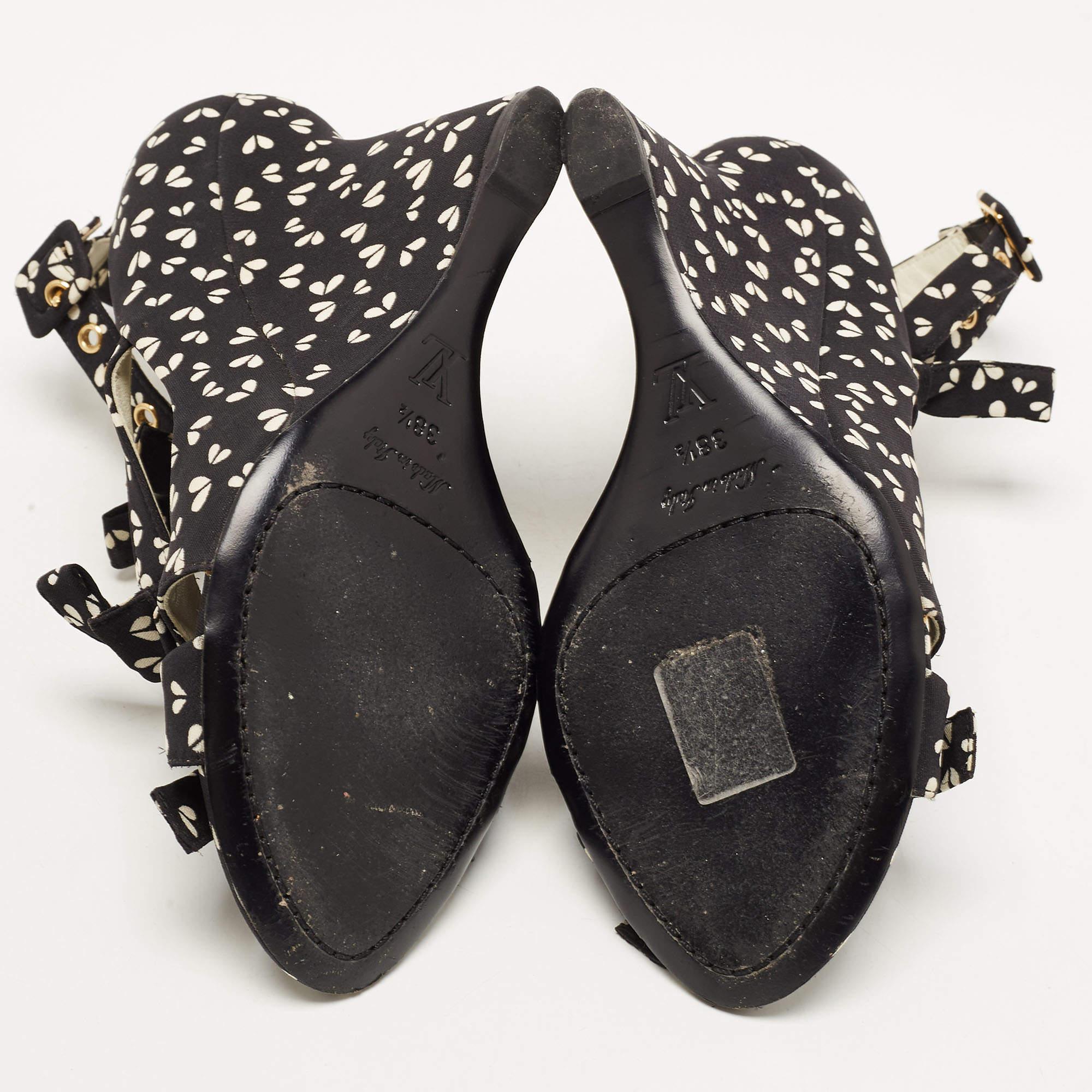 Louis Vuitton Black Canvas Bow Ankle Strap Sandals Size 38.5 For Sale 2