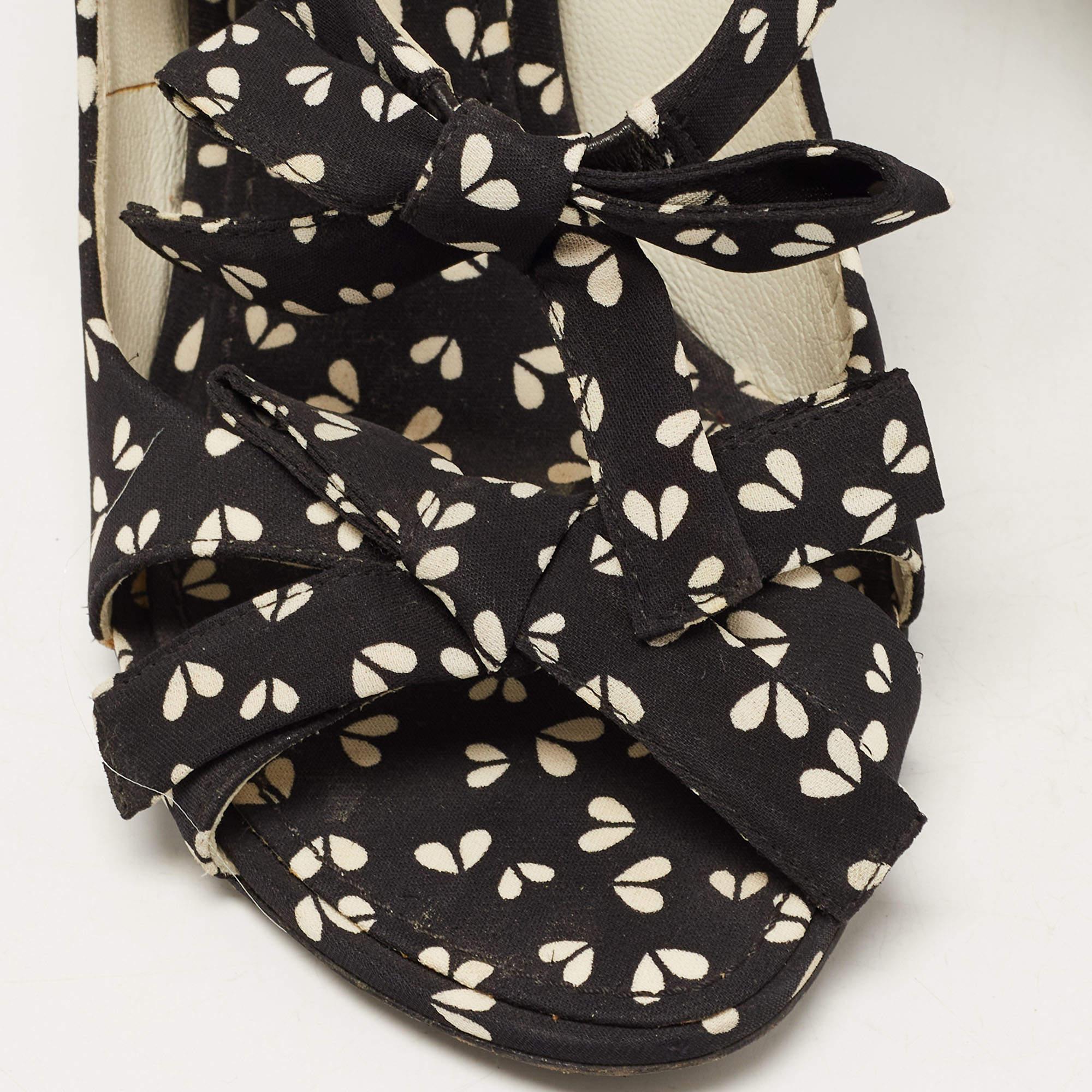 Louis Vuitton Black Canvas Bow Ankle Strap Sandals Size 38.5 For Sale 4
