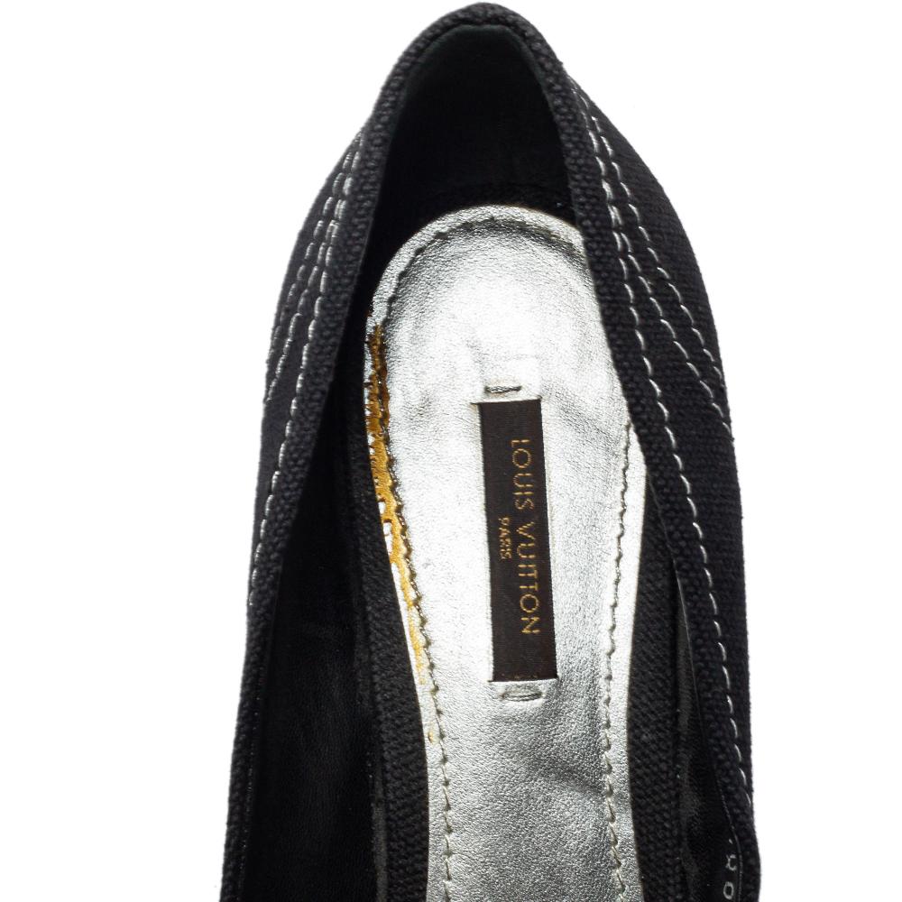 Louis Vuitton Black Canvas Logo Open Toe Pumps Size 39 2