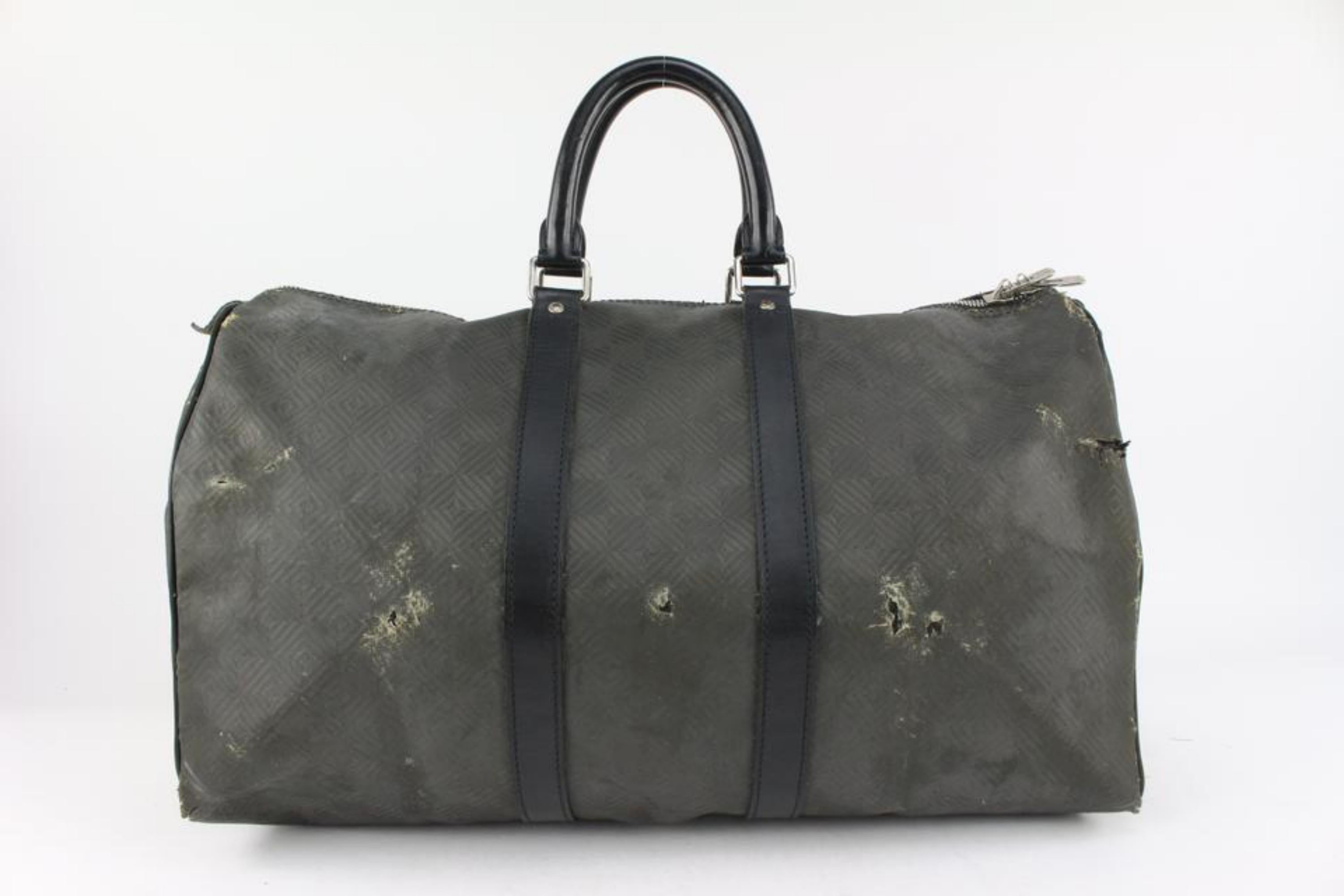 Women's or Men's Louis Vuitton Black Carbon Fiber Damier Carbone Keepall 45 Duffle Bag 1122lv14