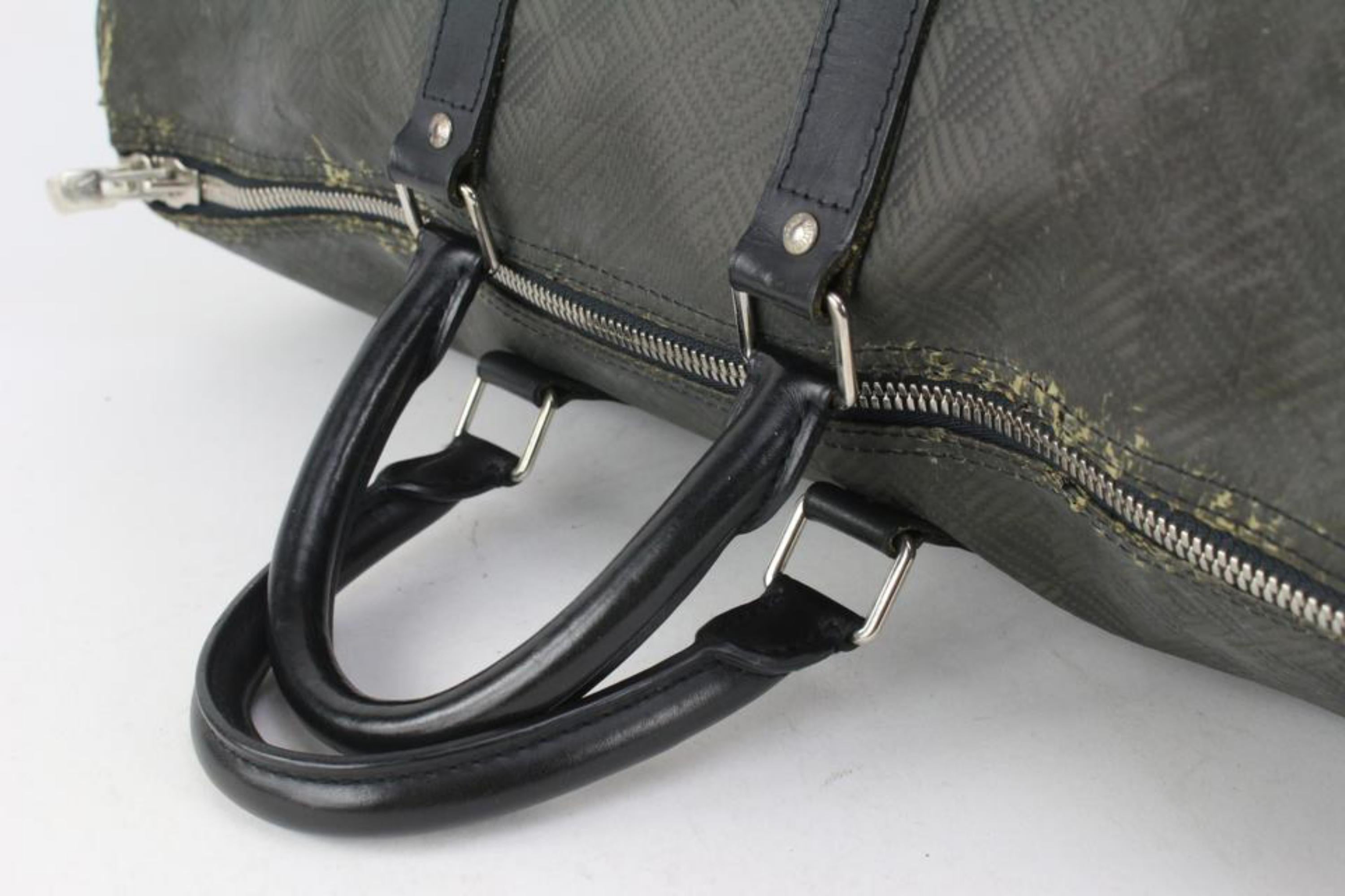 Louis Vuitton Black Carbon Fiber Damier Carbone Keepall 45 Duffle Bag 1122lv14 1