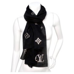 Louis Vuitton Black Cashmere and Swarovski Crystal "Monte Carlo" Monogram Scarf