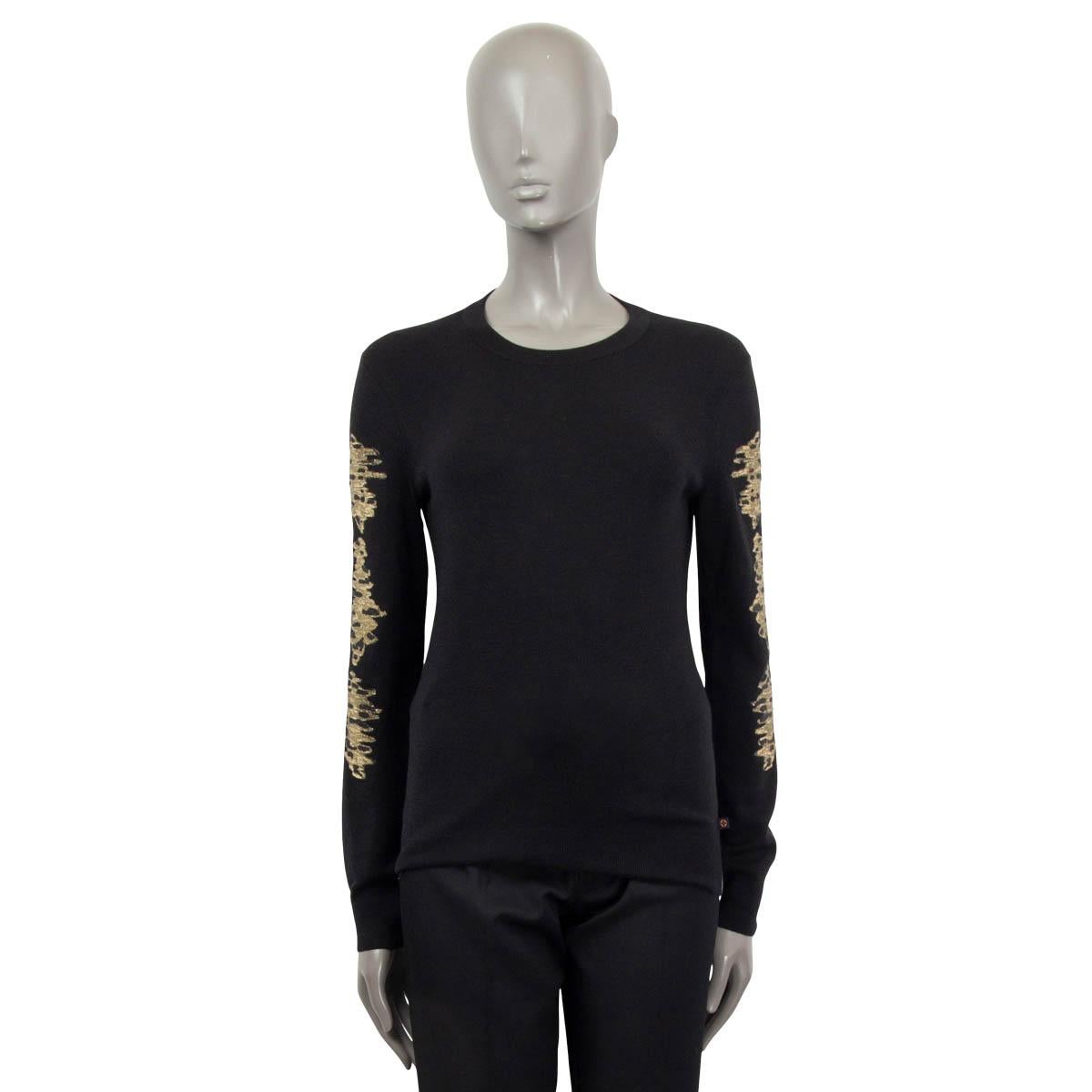 Black LOUIS VUITTON black cashmere blend GOLD EMBROIDERED Sweater S For Sale