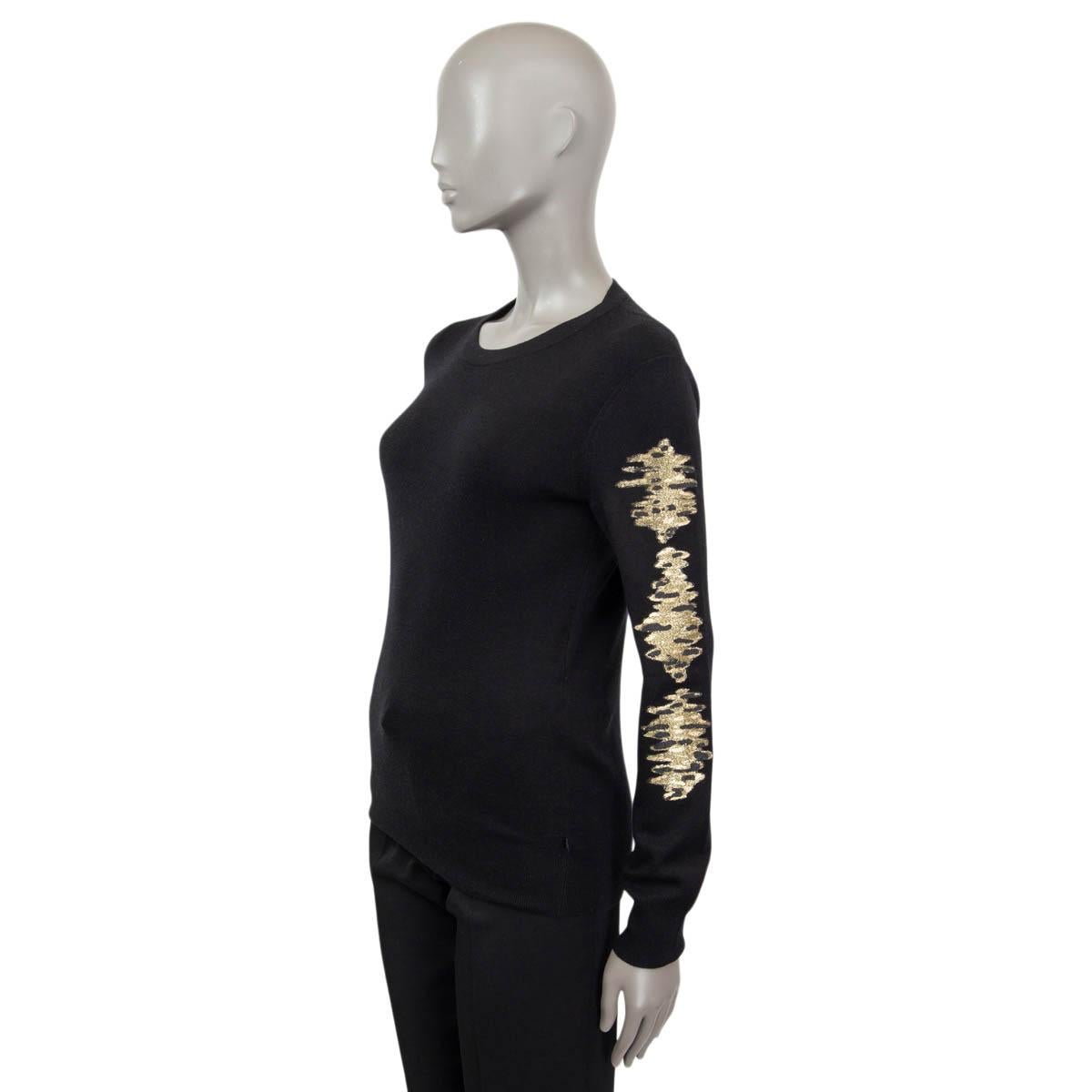LOUIS VUITTON black cashmere blend GOLD EMBROIDERED Sweater S In Excellent Condition For Sale In Zürich, CH