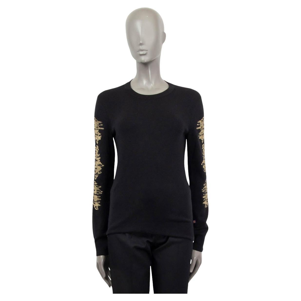 LOUIS VUITTON black cashmere blend GOLD EMBROIDERED Sweater S For Sale