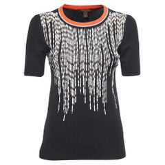 Louis Vuitton Black Cashmere & Silk Knit Embellished Top L