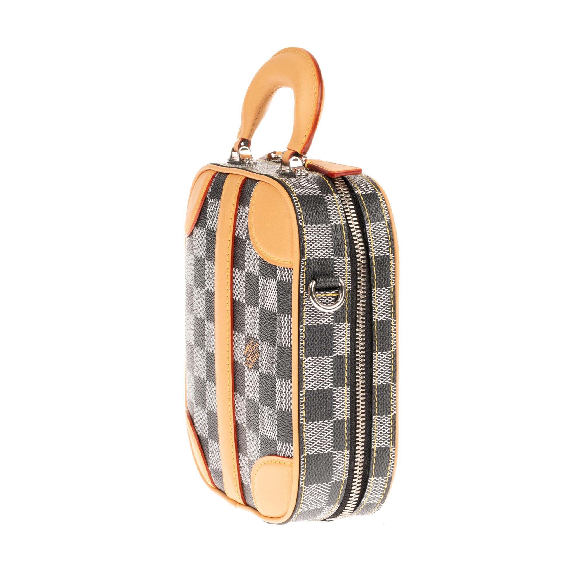 Louis Vuitton Black checkered canvas vertical shoulder bag and natural ...