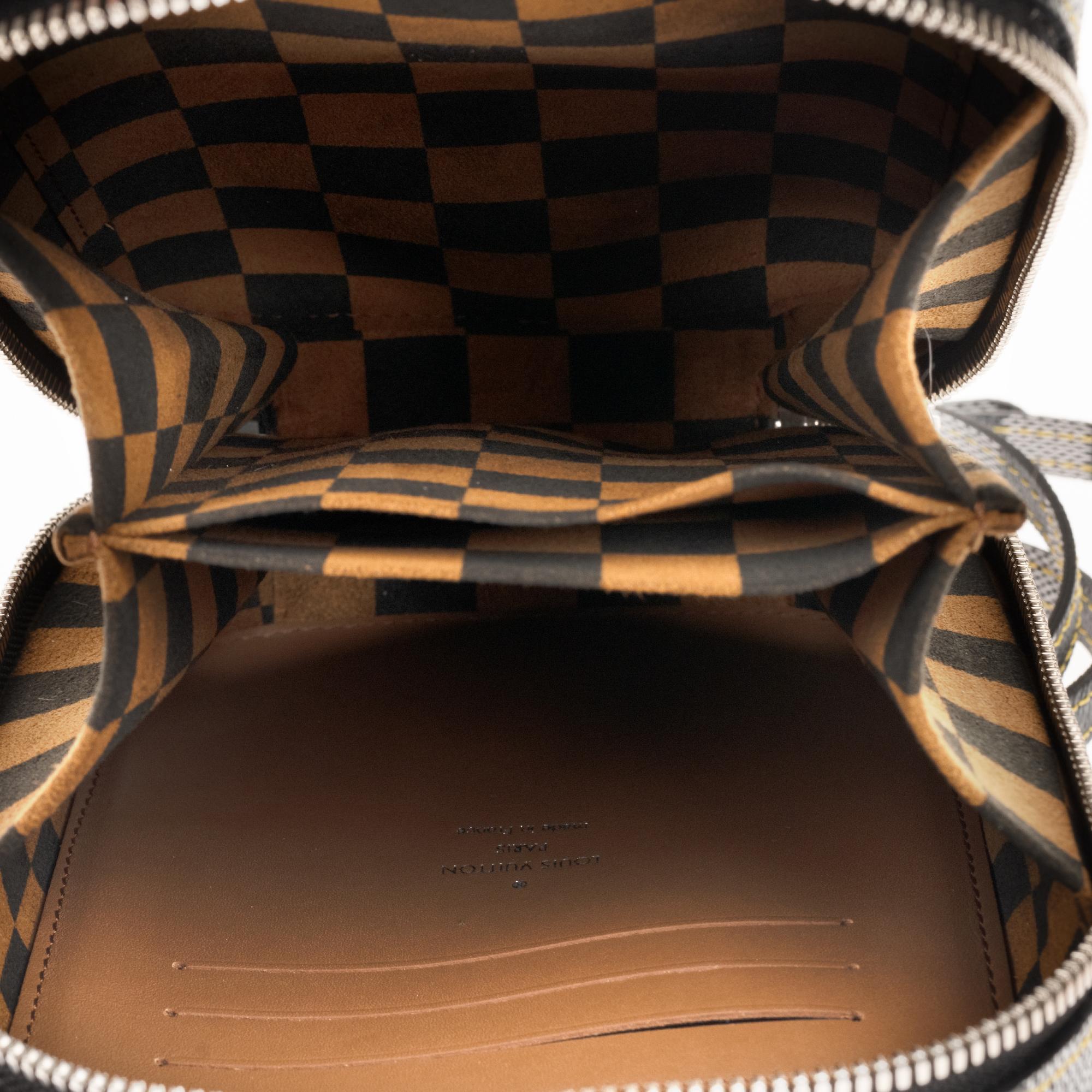 Women's or Men's Louis Vuitton Black checkered canvas vertical shoulder bag and natural calfskin