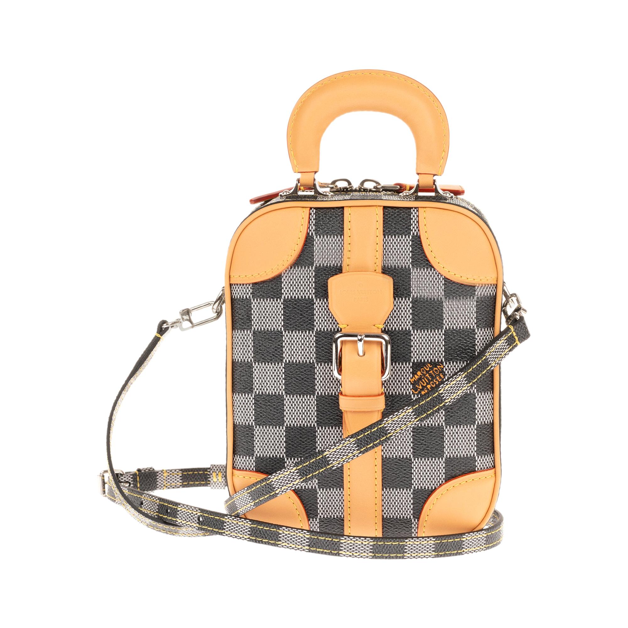 Louis Vuitton Black checkered canvas vertical shoulder bag and natural calfskin