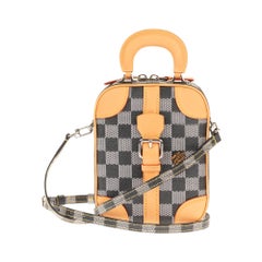 Louis Vuitton Black checkered canvas vertical shoulder bag and natural calfskin