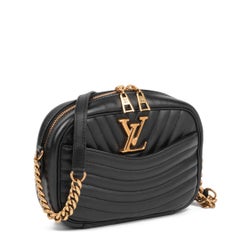 LOUIS VUITTON Black Chevron Quilted Calfskin Leather New Wave Camera Bag