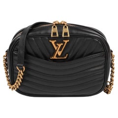 LOUIS VUITTON Black Chevron Quilted Calfskin Leather New Wave Camera Bag 