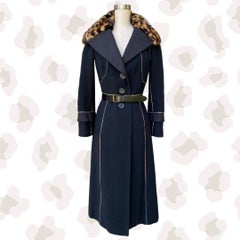 Louis Vuitton Black Coat with Gold Piping and Fur Collar F/W 2005 Size 34FR