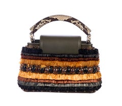 Louis Vuitton Black Cognac Raffia Crystal Snakeskin Top Satchel Shoulder Bag