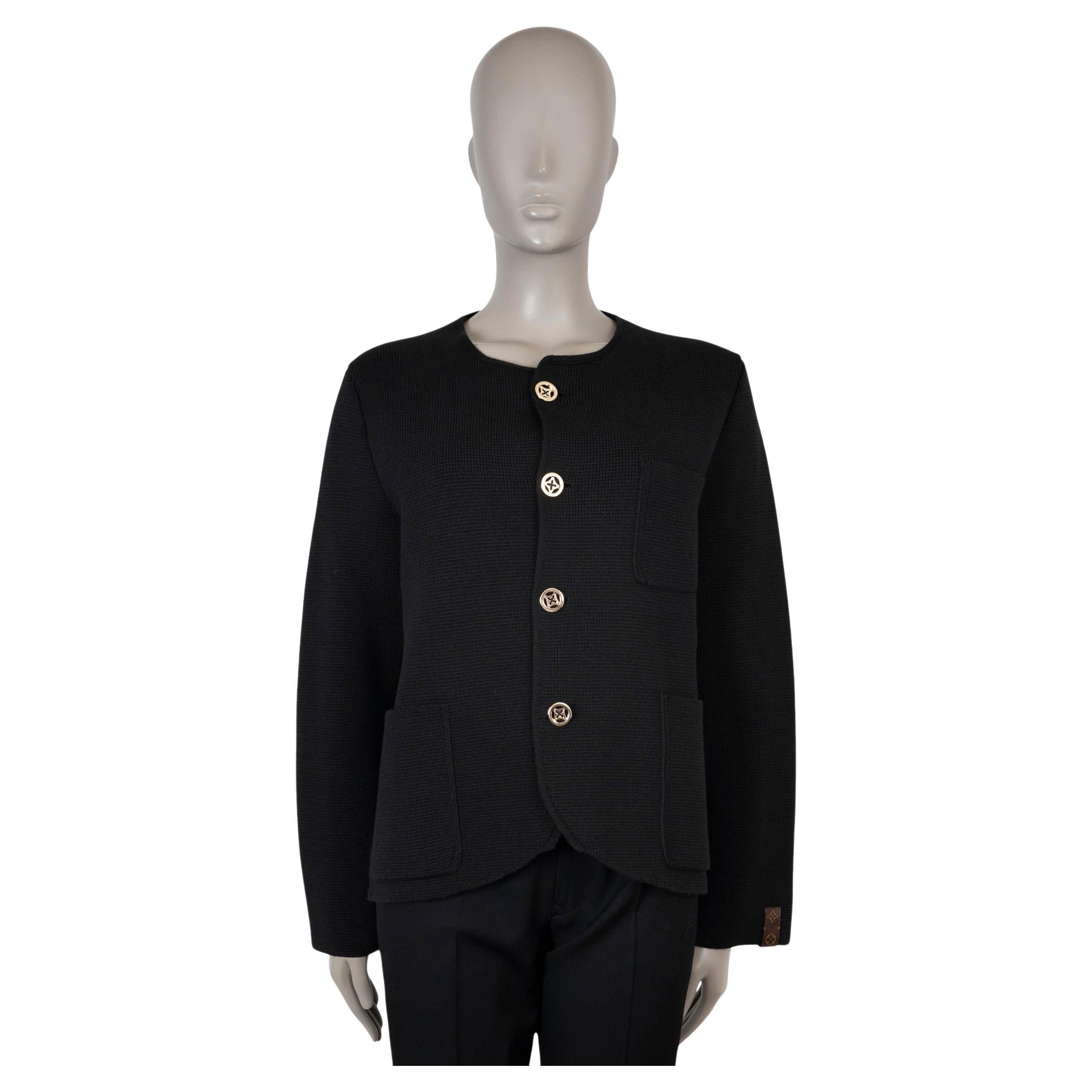 LOUIS VUITTON black cotton 2024 COLLARLESS KNIT Jacket L