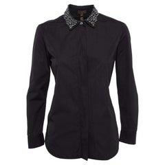 Louis Vuitton Black Cotton Beaded Collar Button Front Shirt S