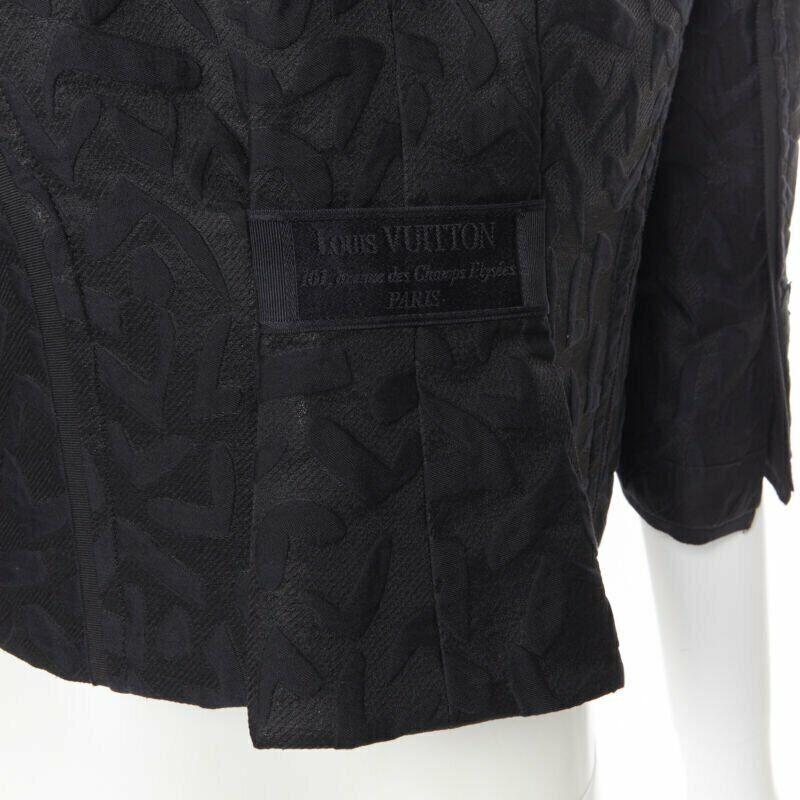 LOUIS VUITTON black cotton geometric pattern jacquard cropped jacket FR36 S For Sale 6