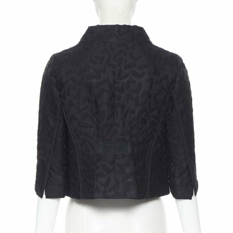 LOUIS VUITTON black cotton geometric pattern jacquard cropped jacket FR36 S 1