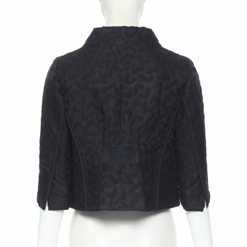 LOUIS VUITTON black cotton geometric pattern jacquard cropped jacket FR36 S For Sale 1