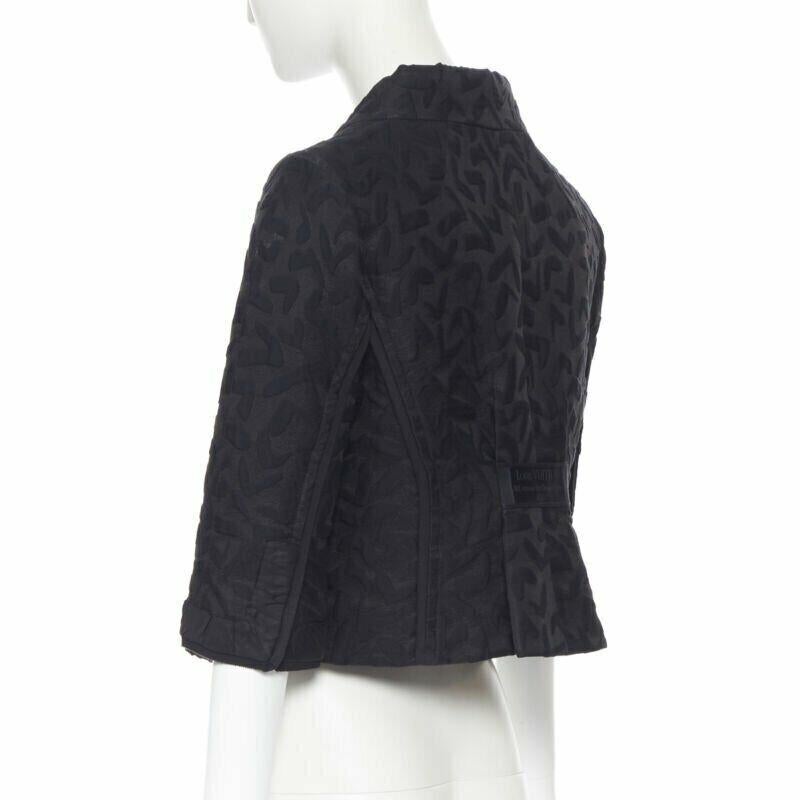 LOUIS VUITTON black cotton geometric pattern jacquard cropped jacket FR36 S For Sale 2