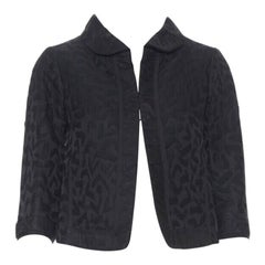 LOUIS VUITTON black cotton geometric pattern jacquard cropped jacket FR36 S