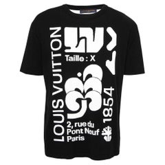 Louis Vuitton Schwarzes Baumwoll-T-Shirt mit Grafik-Intarsien und Rundhalsausschnitt L