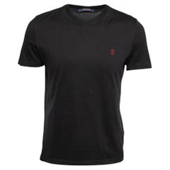 Schwarzes T-Shirt von Louis Vuitton aus Baumwolle mit Logo bestickt und kurzen Ärmeln S