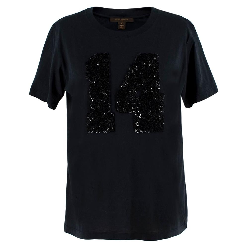 Louis Vuitton Black Cotton 'Paris' 14 Sequin Embellished T-shirt S For Sale