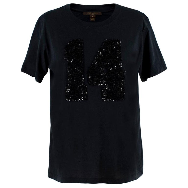 Louis Vuitton Black Cotton 'Paris' 14 Sequin Embellished T-shirt - Size  Small For Sale at 1stDibs