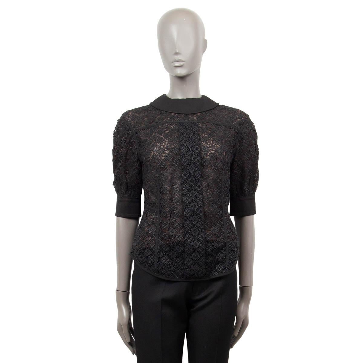 Black LOUIS VUITTON black cotton SHORT SLEEVE CROCHET Top Shirt 38 S