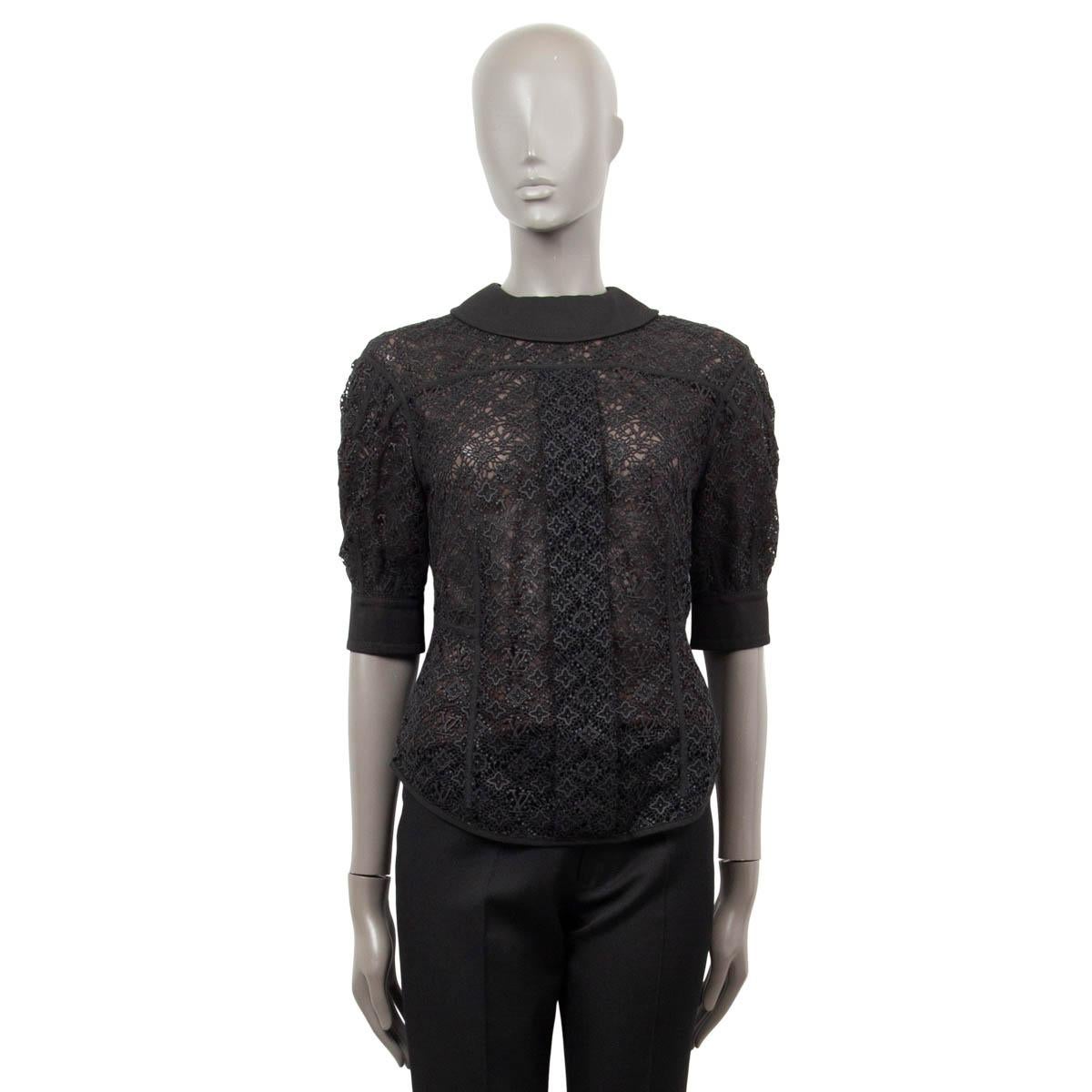 Black LOUIS VUITTON black cotton SHORT SLEEVE CROCHET Top Shirt 38 S For Sale