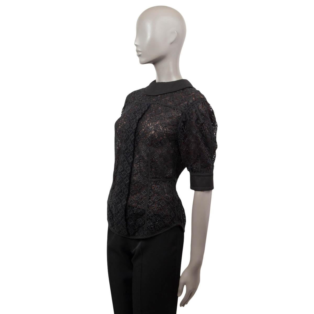 Women's LOUIS VUITTON black cotton SHORT SLEEVE CROCHET Top Shirt 38 S