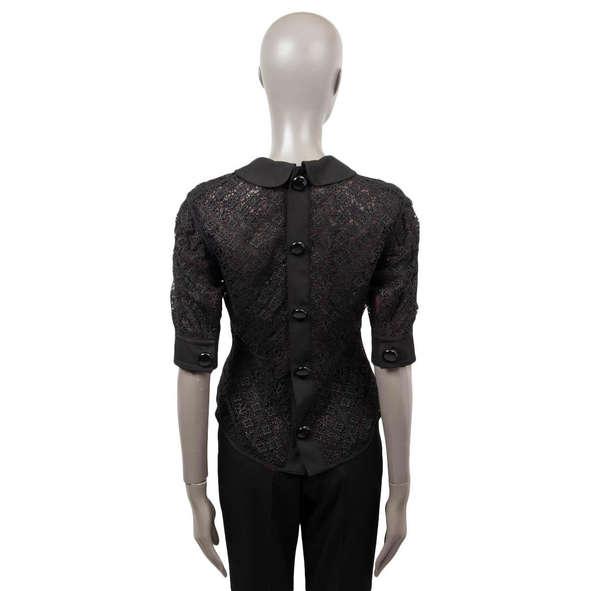 LOUIS VUITTON black cotton SHORT SLEEVE CROCHET Top Shirt 38 S For Sale 1