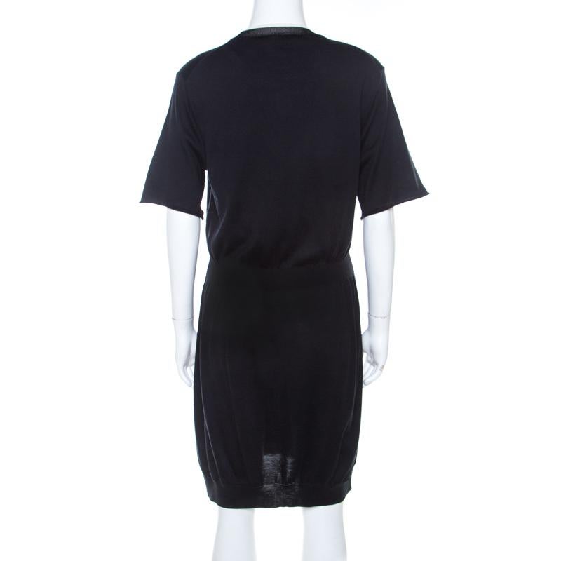 Louis Vuitton Black Cotton Silk Elasticized Waist Crew Neck Dress M In Good Condition In Dubai, Al Qouz 2