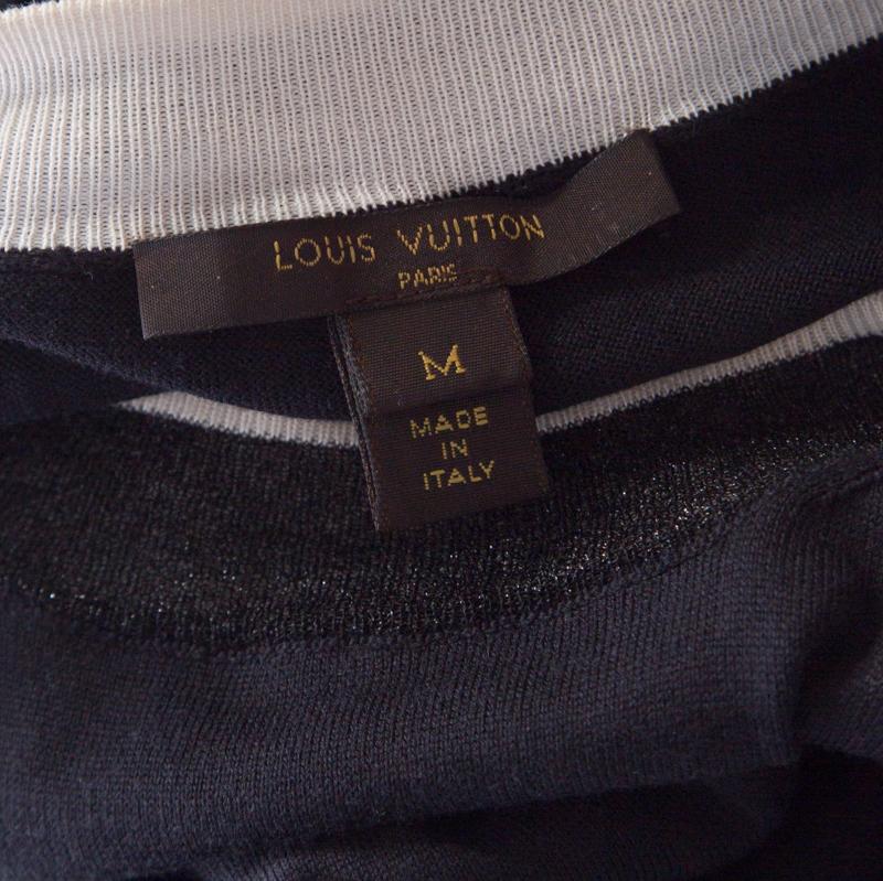 Women's Louis Vuitton Black Cotton Silk Elasticized Waist Crew Neck Dress M