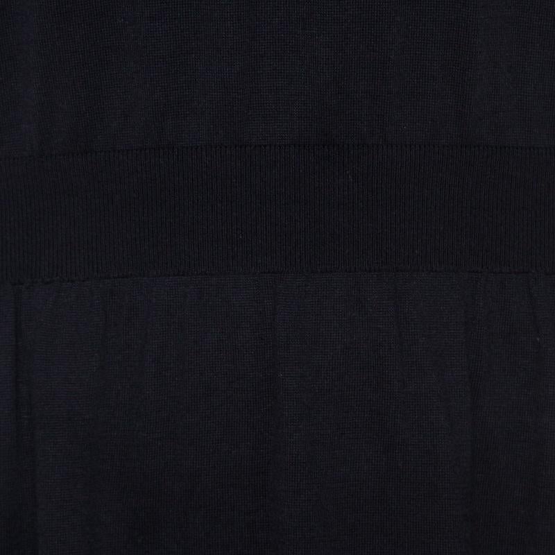 Louis Vuitton Black Cotton Silk Elasticized Waist Crew Neck Dress M 1