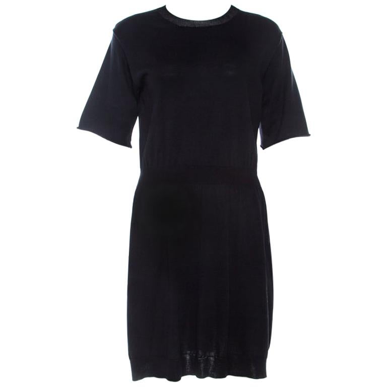 Louis Vuitton Black Cotton Silk Elasticized Waist Crew Neck Dress M